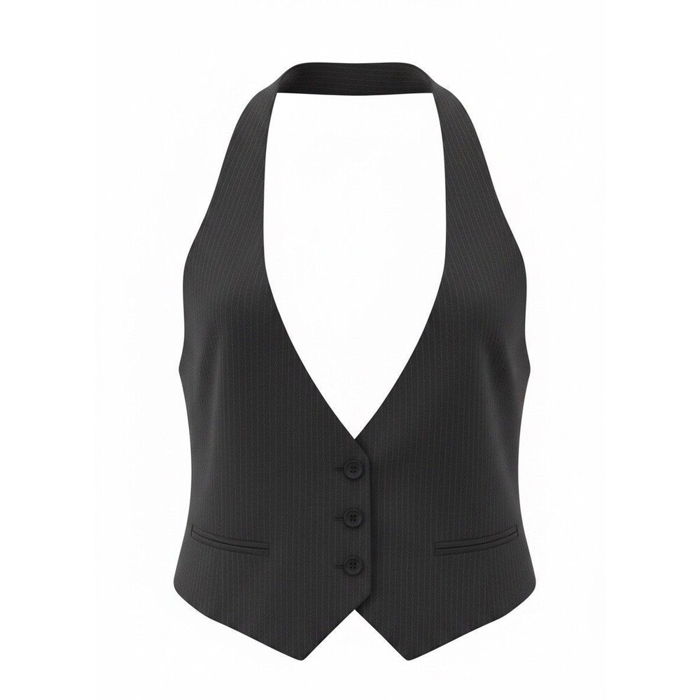 FOREVER 21 Halter Vest 3 Button Women’s L Black Pin Striped Open Back